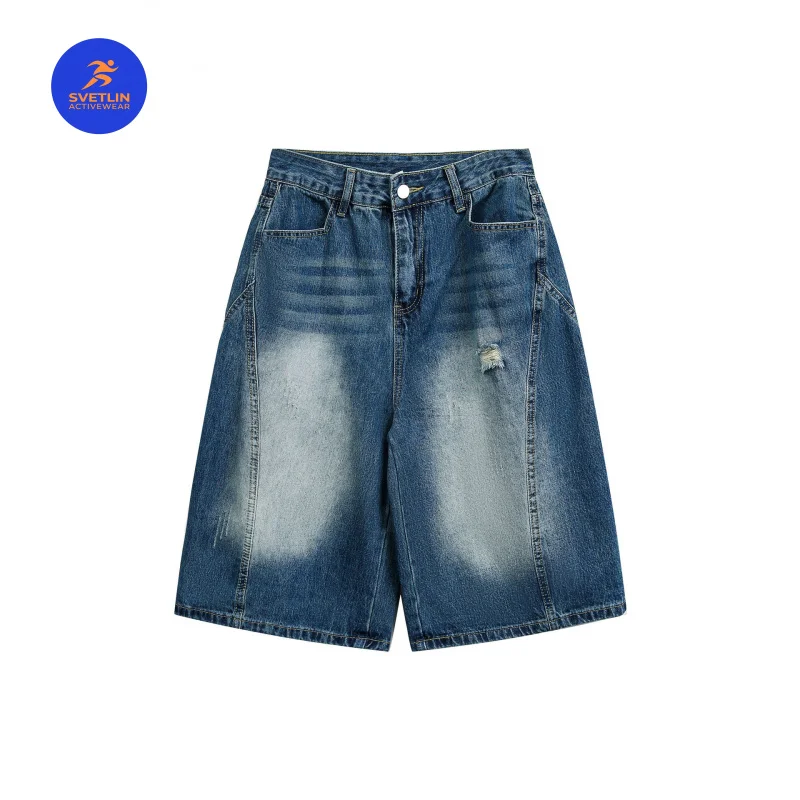 MAQVOB Luxury Quality EU US Size Jean Shorts Street Wear Brand Washed Ripped Denim Loose Shorts For Men Women