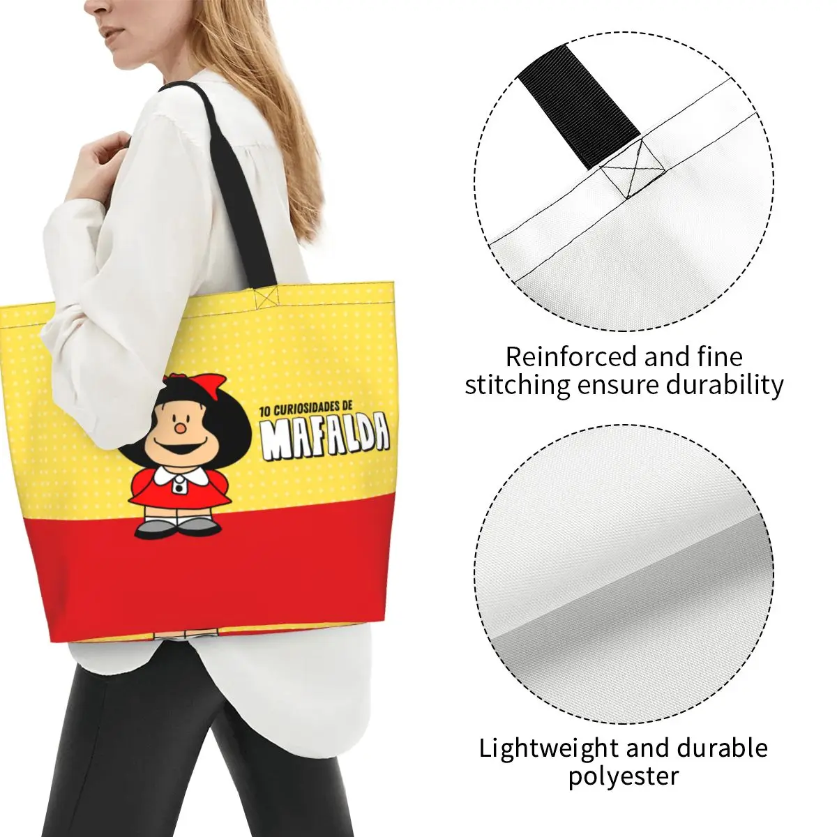 Recycling Quino Comic Mafalda Shopping Bag Women Shoulder Canvas Tote Bag Durable Cartoon Manga Grocery Shopper Bags