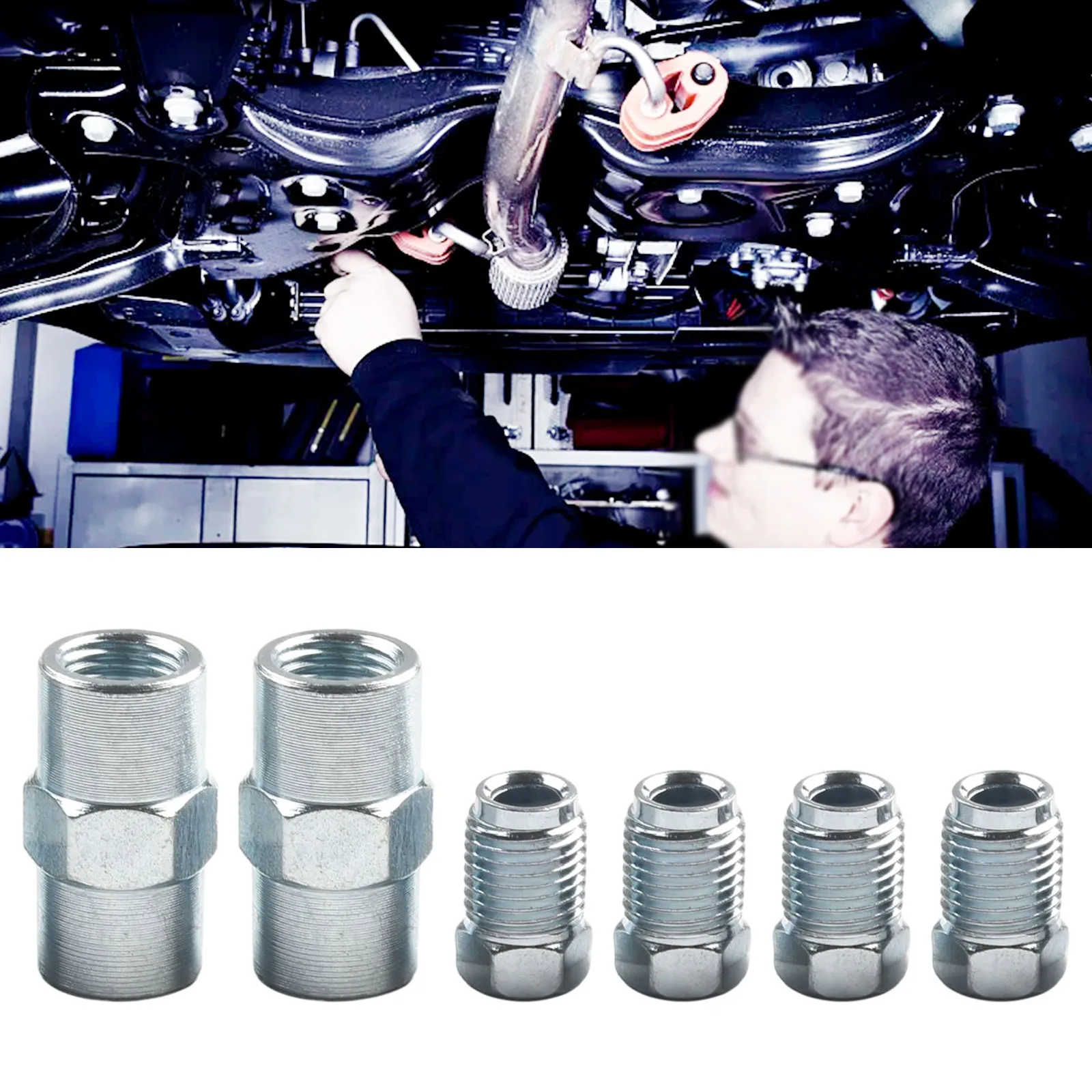 2 X 10mm Female Brake Pipe Connectors+4 X 10mm Male Brake Nuts Short Brake Line Fitting Kit For Inverted Bell Mouth Of 3/16 Pipe