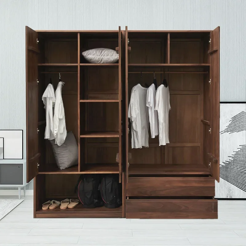North American black walnut, simple and modern new Chinese bedroom storage wardrobe