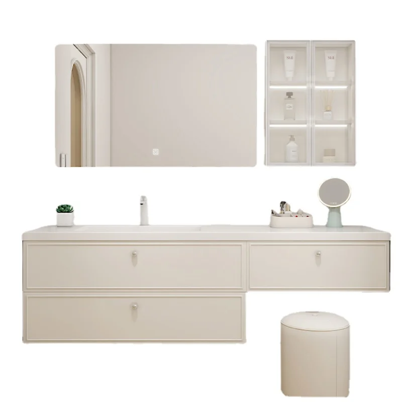 Yjq Bathroom Cabinet Stone Plate Seamless Basin Hand Washing Washbasin Cabinet Combination Washstand Integrated