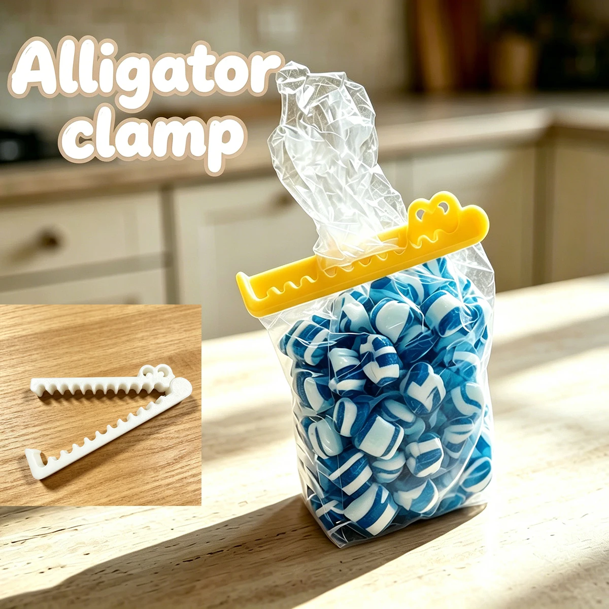 3D Printed Crocodile-Shaped Multi-Tooth Sealing Clip, Plastic Packaging Bag Sealing Clip, Household Film Bag Lock Anti-Loosening Buckle