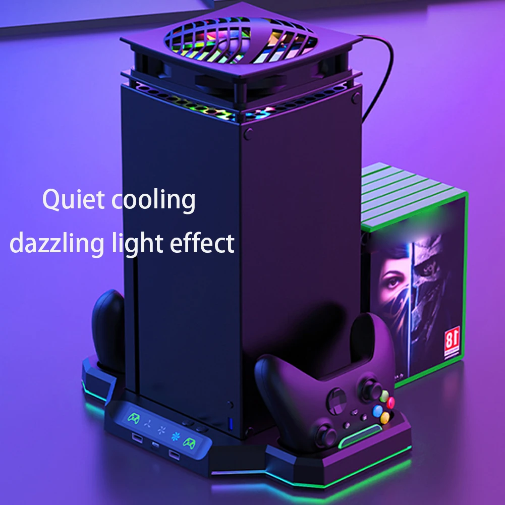 Vertical Cooling Stand Charging Station Dock for Xbox Series X Console & Controller Dual Controller Charger Stand with RGB Light