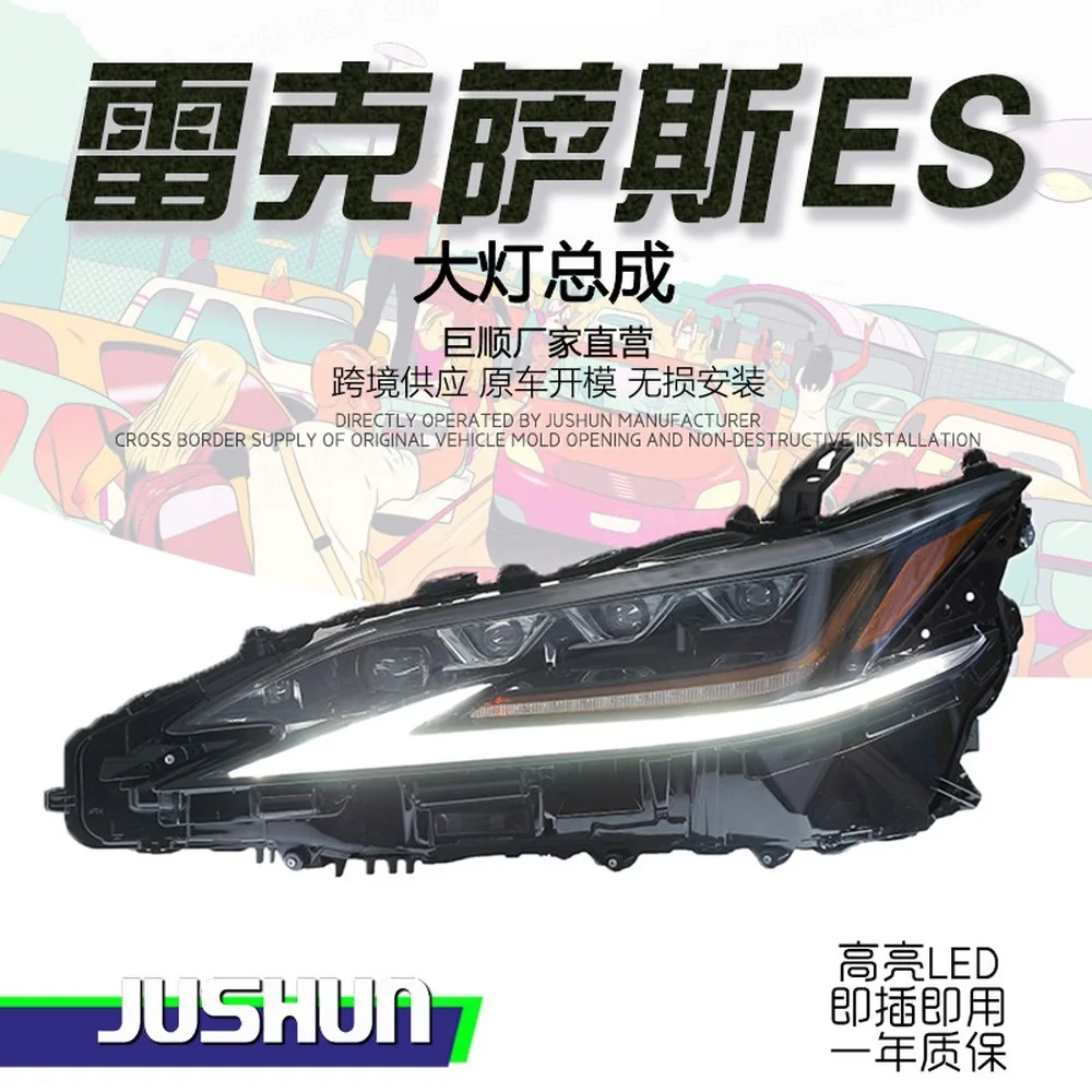 For 2018-2023 Lexus ES LED Headlights Assembly, 3-Eye Matrix Projector Headlamps with Sequential