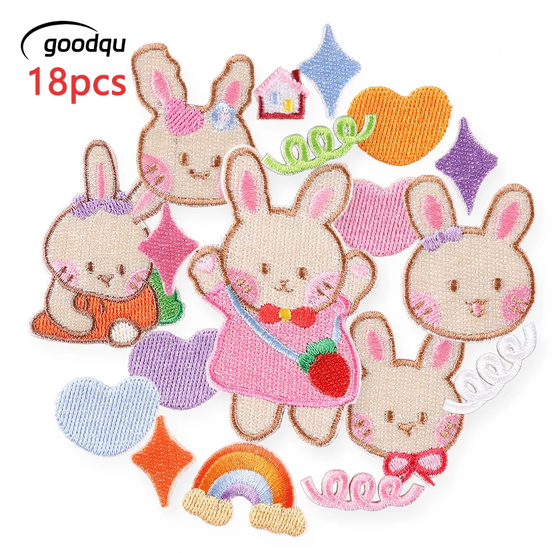 18 teile/los Diy Kaninchen Nette Selbstklebende Eisen Patches Für Kleidung Gestickte Auf Jacken Aufkleber Pack Tiere Nähen Stoffe Kinder – Detail 1