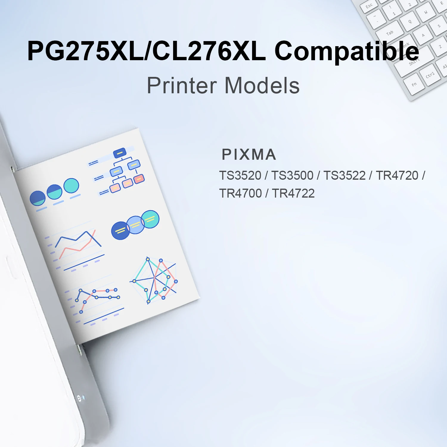 KT 잉크 재생 잉크 카트리지 교체, 캐논 PIXMA TS3500 TS3522 프린터용, PG275XL 및 CL276XL