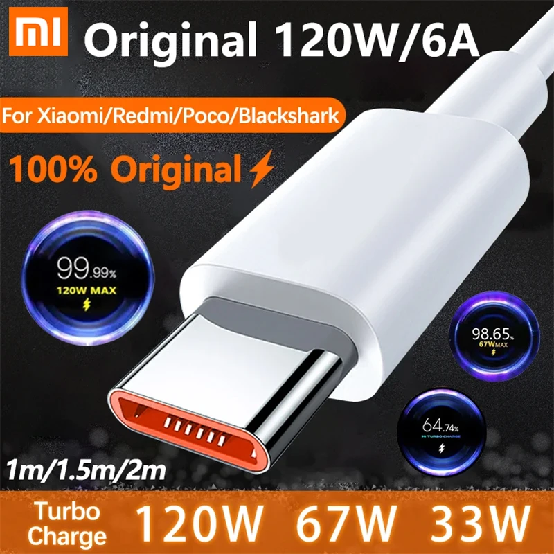 Original Xiaomi 6A 120W 67W Turbo Fast Charging Cable USB Type C Cabo For Mi 17 15 14T Ultra Redmi Note 14 13 Pro K80 Poco F5 X8