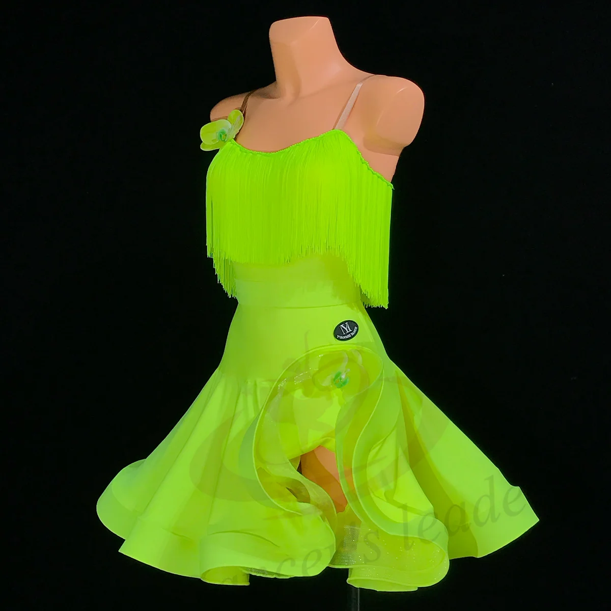 Latin Dance AB Stone Female Adult Children High end Customized Double layer Mesh Skirt Strap Tango Team Performance Dress