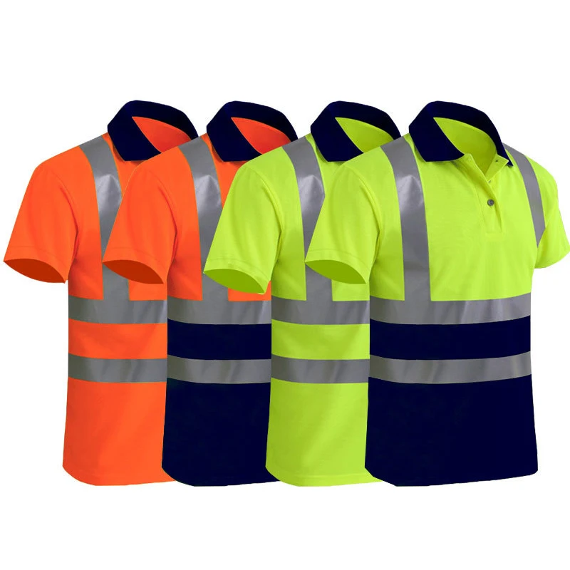 Safety Polo Shirt with Reflective Stripes Work Shirts for Men Hi Vis Workwear Summer Quick Dry Breathable Shirt