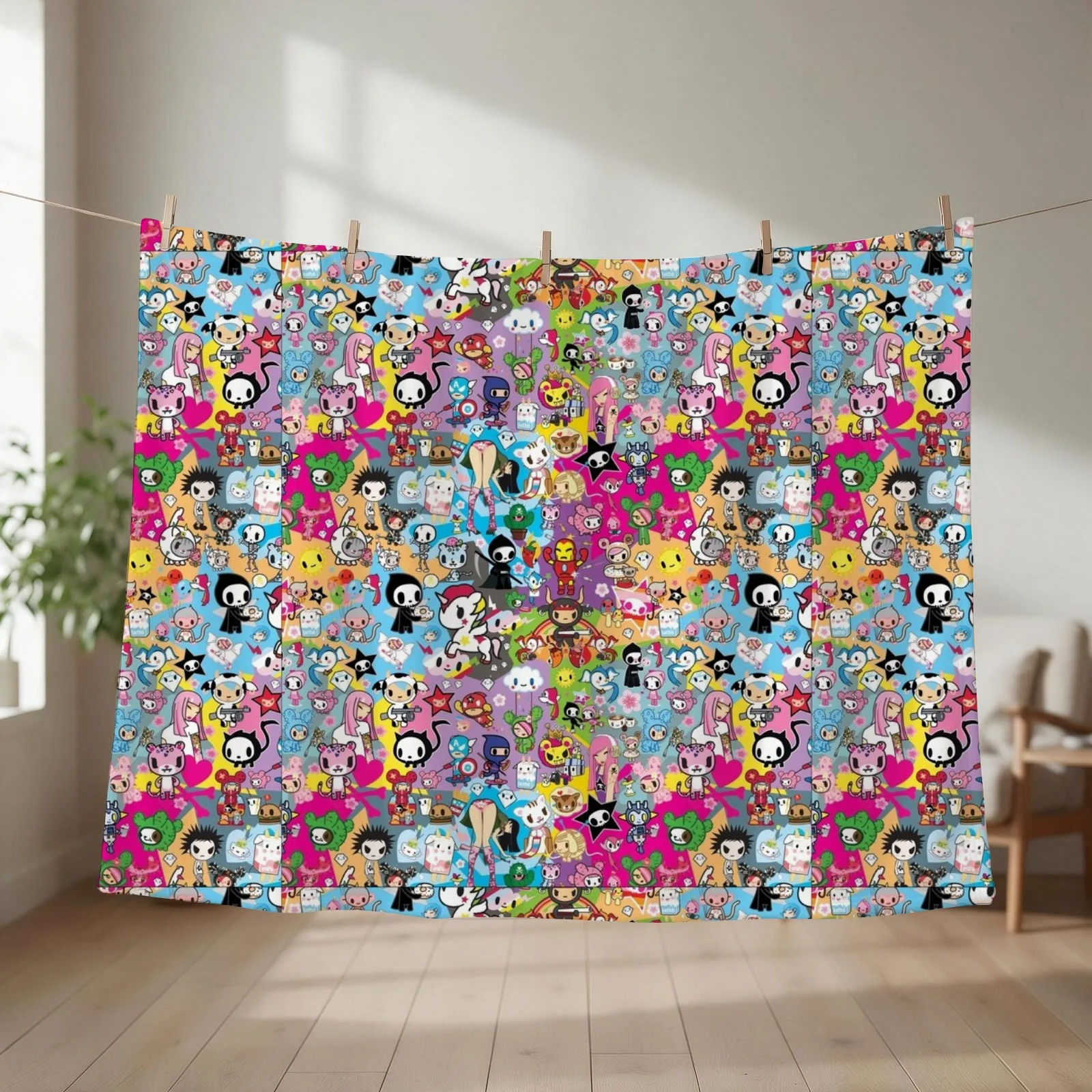 donutella and his friends unicorns mofia collaboration cartoonss,anime Chibi Throw Blanket