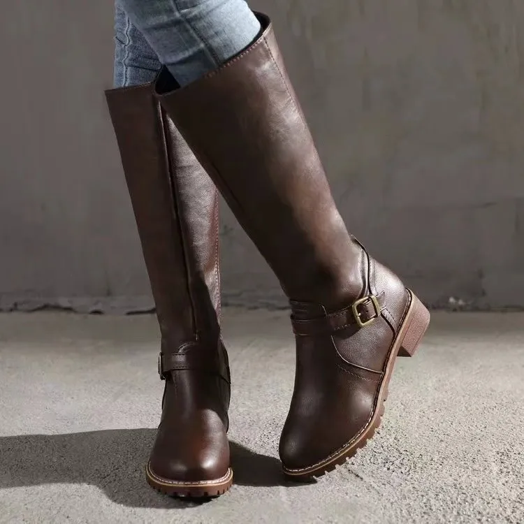Winter Women's Riding Boots Round Toe Chunky Heel Over-the-Knee High Boots Women's Buckle Platform Shoes Botas Mujer view 3