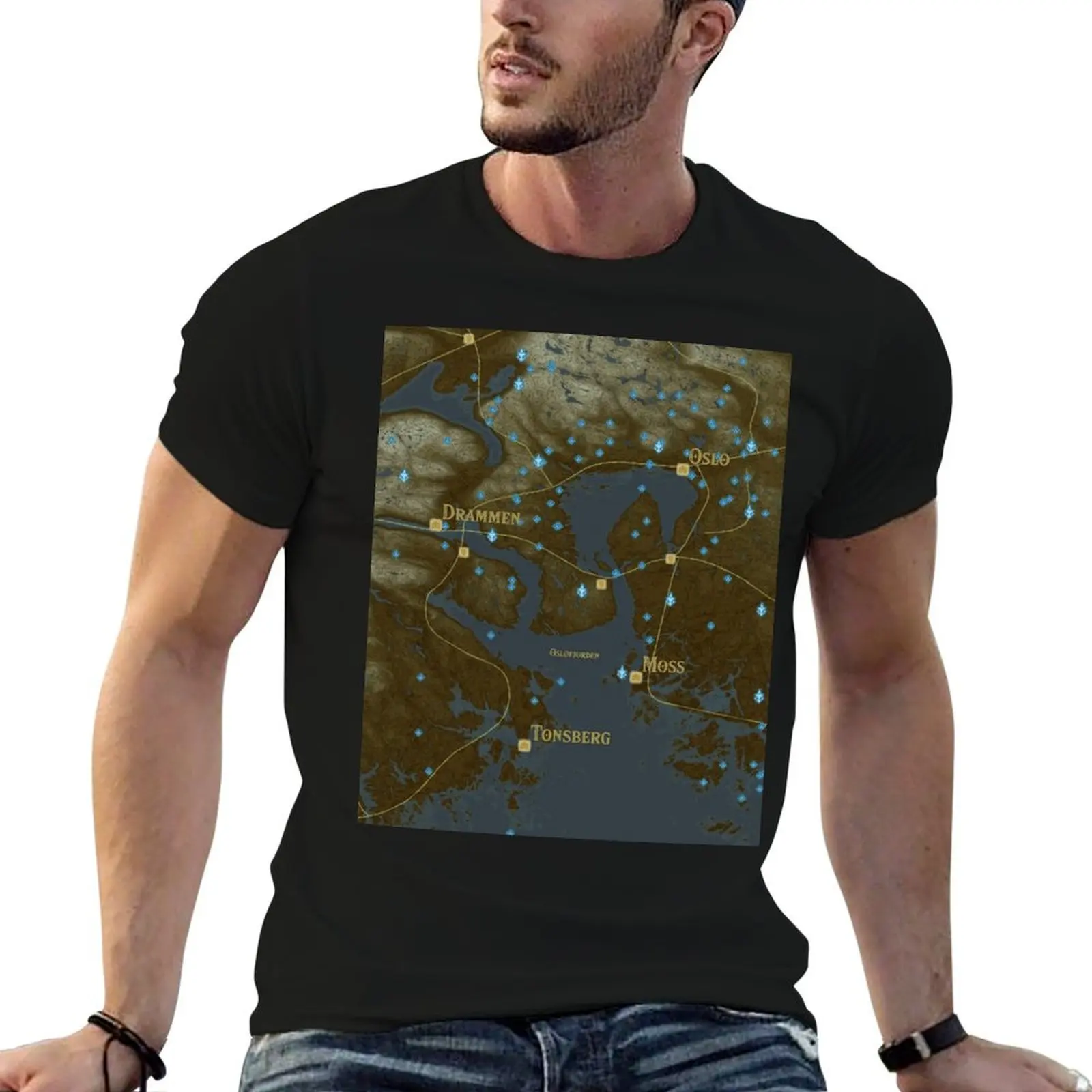 

Map of the Oslofjord (BotW-style) T-Shirt t shirt men 100% cotton luxury brand t shirt for man 100 percent cotton T-Shirt