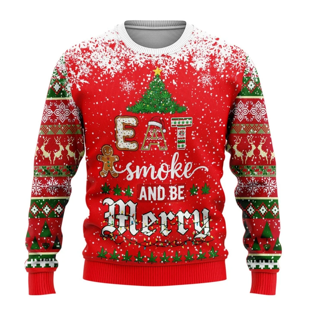 Pull de noël moche unisexe, hauts pull, sweat-shirt en tricot côtelé à manches longues et col rond imprimé festif pour fête de noël d'hiver 2026