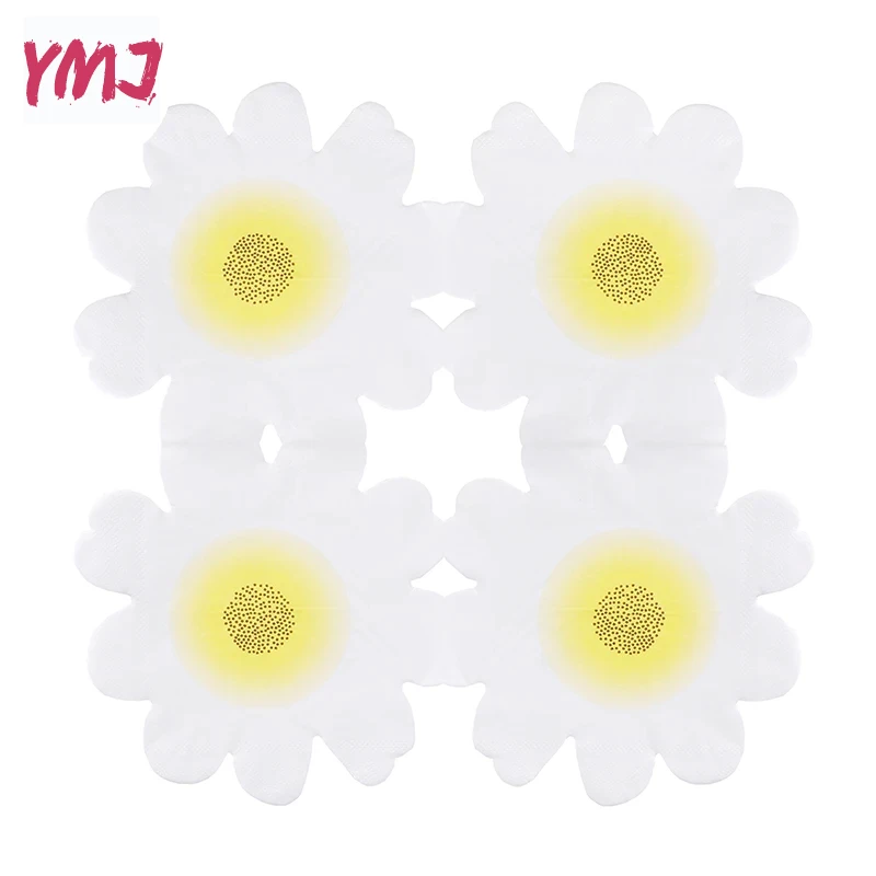 Shaped colorful daisy napkins cut edge irregular printed napkins personalized pure wood pulp placemats 2-Ply 20pcs/Pac 33*33cm