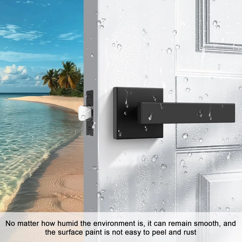 مقابض أبواب مربعة سوداء غير لامعة، رافعة شديدة التحمل مع قفل، مجموعة قفل بدون مفتاح للتخزين وأبواب غرفة النوم