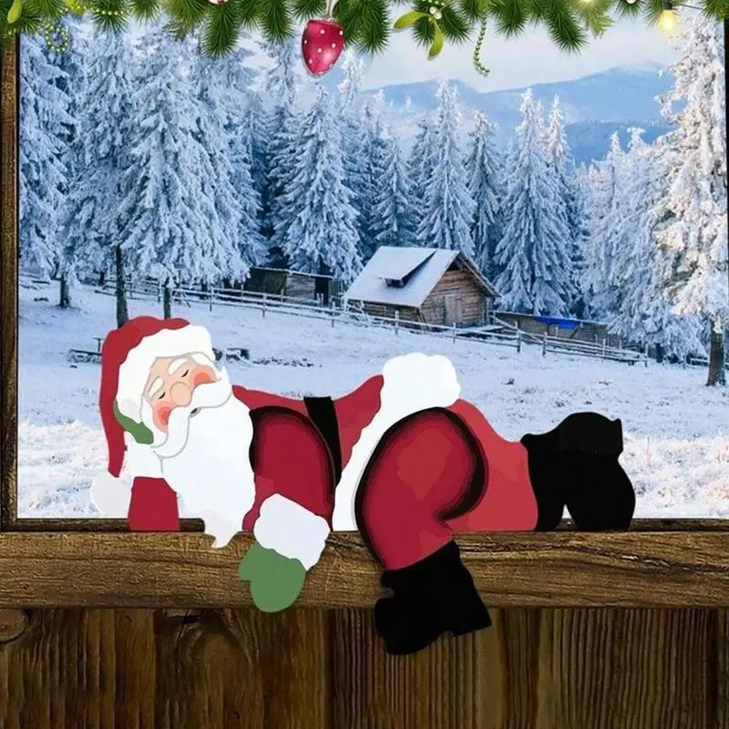 Christmas Fence Peekers Decorations Funny sleeping santa claus Outdoor lawn garden fence Holiday Garden Courtyard decoration