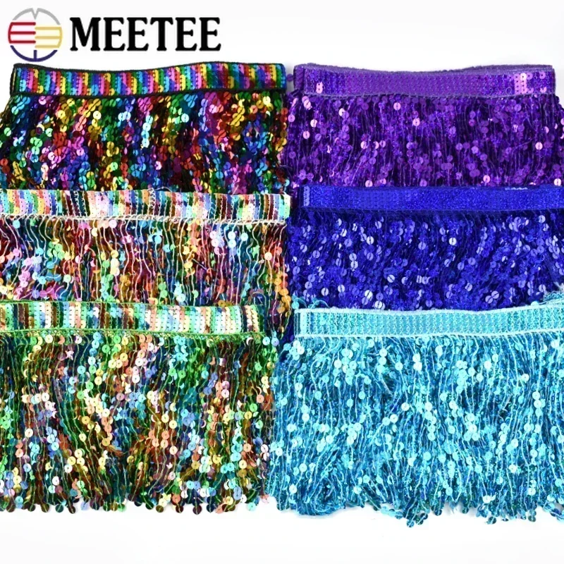 2/5Meters 16cm Beaded Fringe Trim Sequin Sewing Tassel Embroided Fringes Lace Ribbon Latin Dress Garment Trimming Accessories
