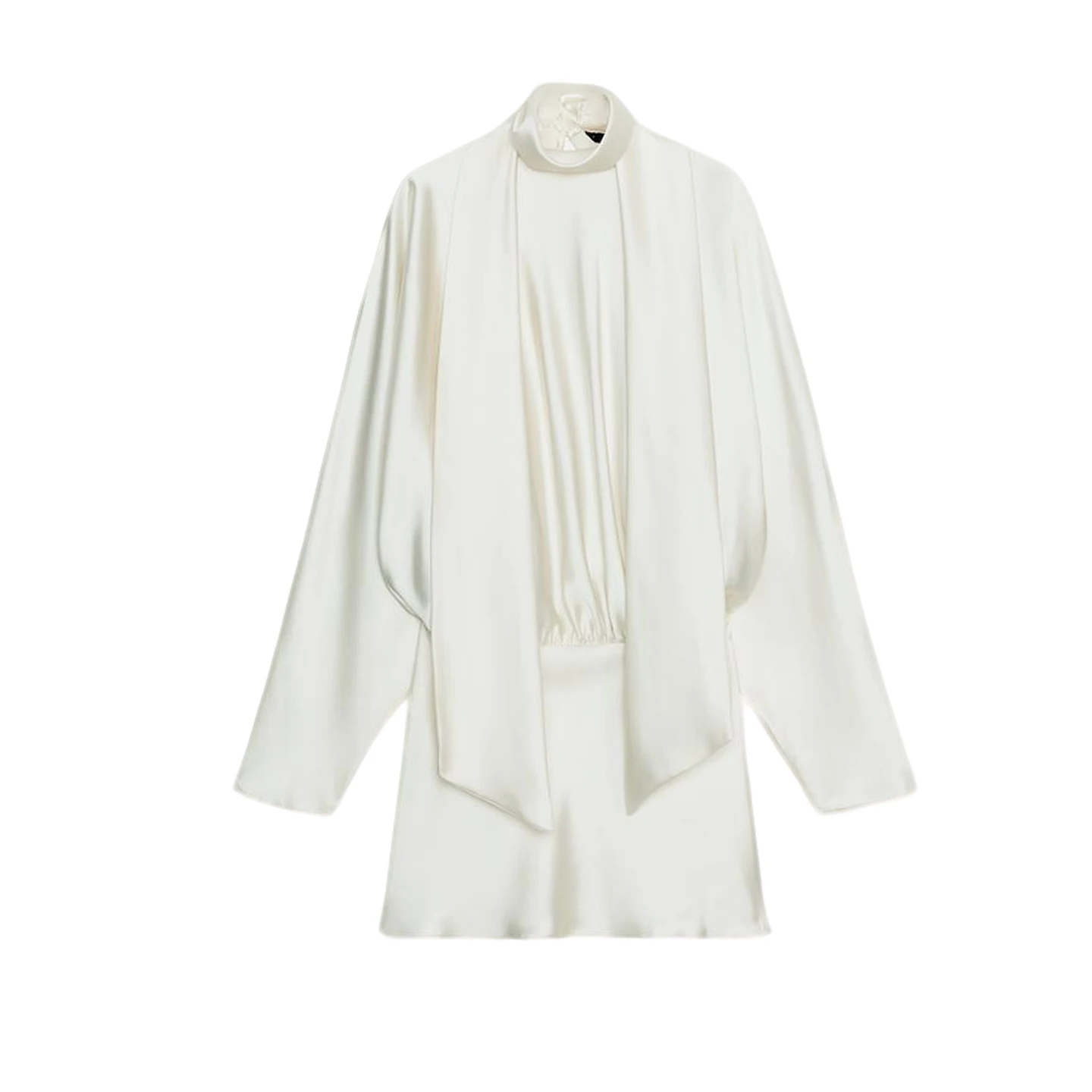 Soie Satin longue Sve col haut ample femmes Dr avec écharpe décontracté a-ligne jupe Polyester tissu fermeture à glissière