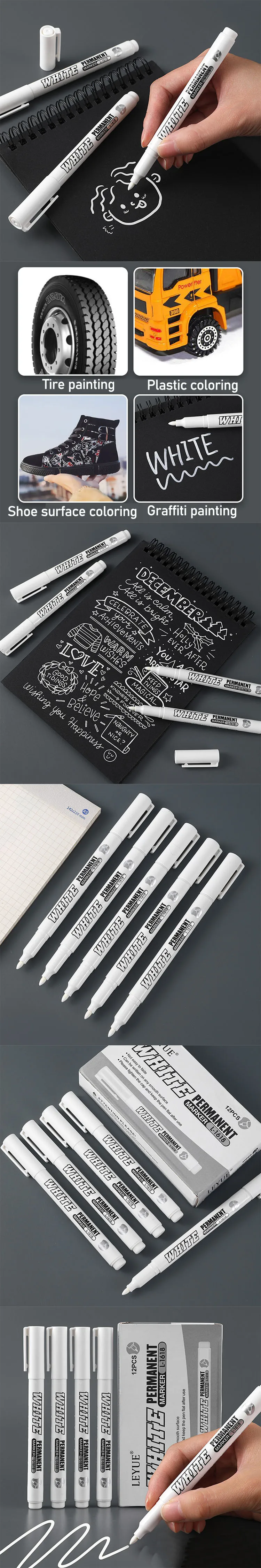 Neue 1/2/3PCS Wasserdichte Metall Marker Permanent Weiß Farbe Stift Waschen Kunst Malerei Graffiti Stifte Stoff holz Leder Marker1MM – Detail 1