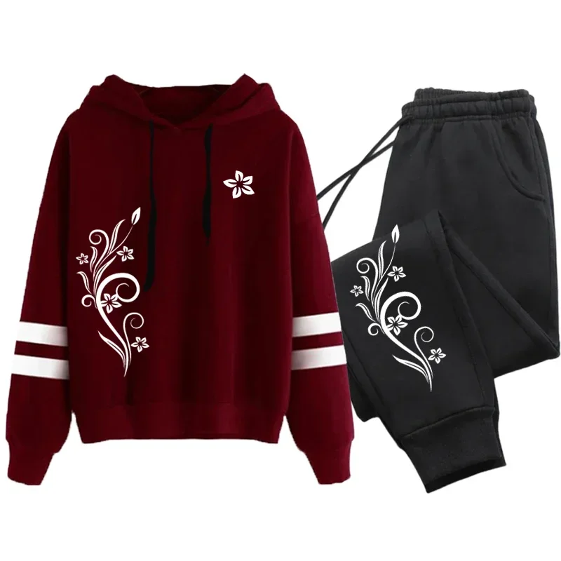 Quality Women Tracksuit Daily Outdoor Autumn Winter Hoodies Casual Single Piece Stripe Sweatshirt and Sweatpants Comfort Jogging