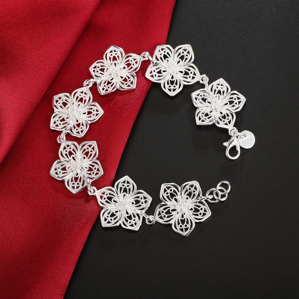 

Hot 925 Sterling Silver Bracelets 20cm Chain Women Flower Chain Fashion Wedding Party Christmas Gifts High Quality Jewelry