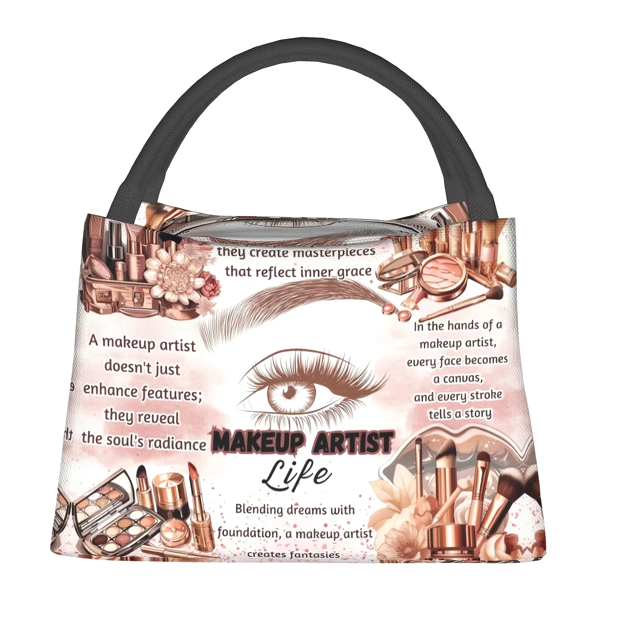 1pc Happy New Year Cosmetic Text Pattern Portable Reusable Cooler Bag, Insulated Tote Bag, Insulated Lunch Bag