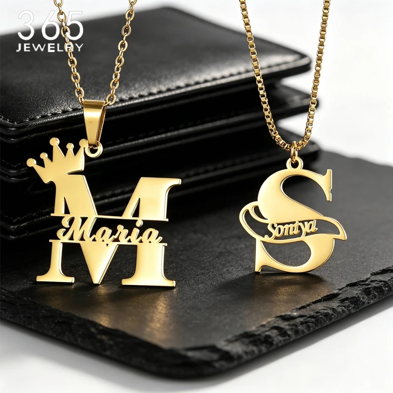 365 Multiple Style Custom Name Necklaces Stainless Jewelry Big First Letters Choker Necklace For Men Women Valentine's Day Gift