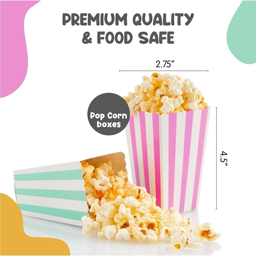 24pcs Mini Popcorn & Candy Favor Treat Boxes For Birthday, Bridal and Baby Shower - Assorted Striped Design view 2