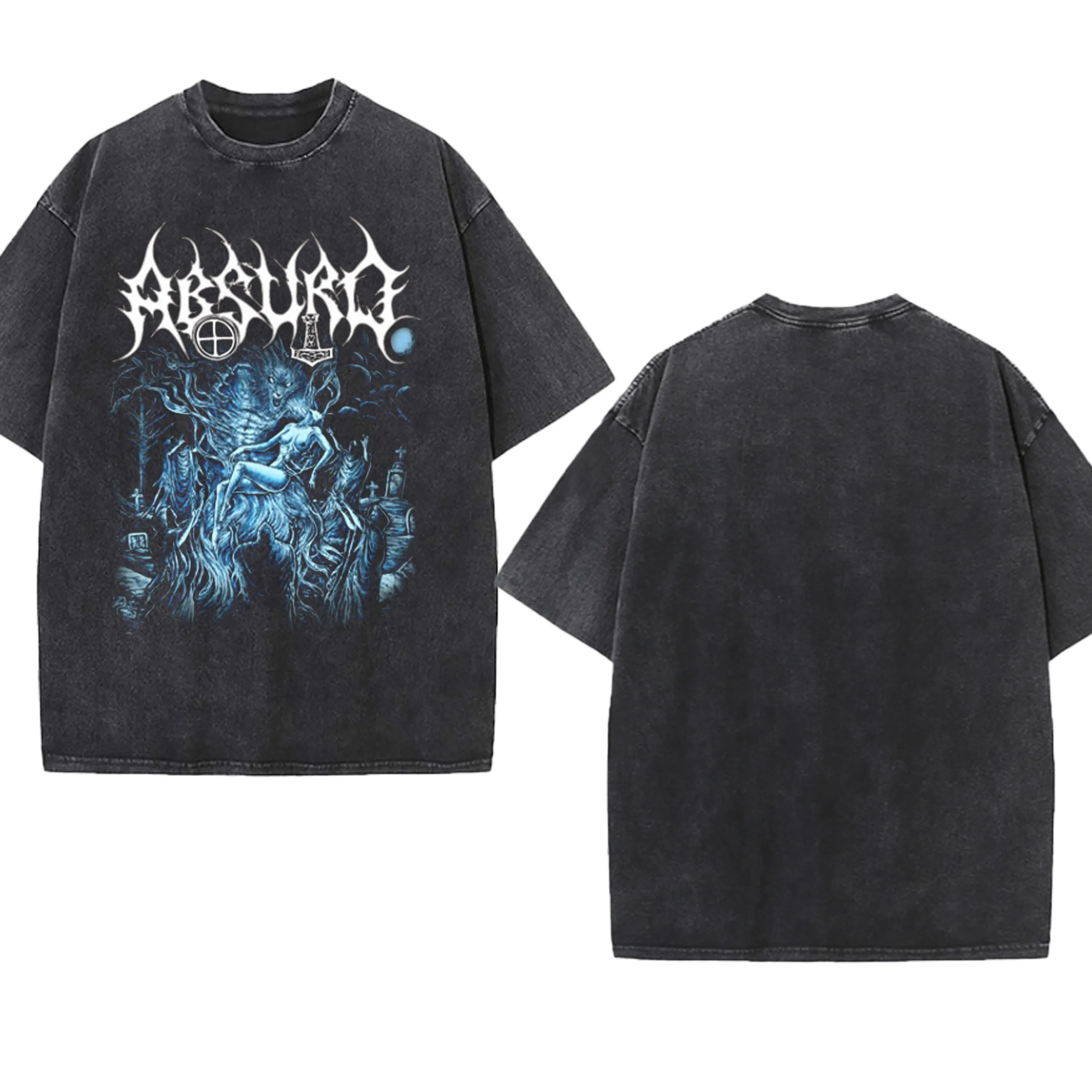 Absurd Washed T-Shirt Band  Gothic Gift  Black Metal Mens Clothing Graphic Vintage Hip Hop T-shirt Streetwear Tees Short Sleeve