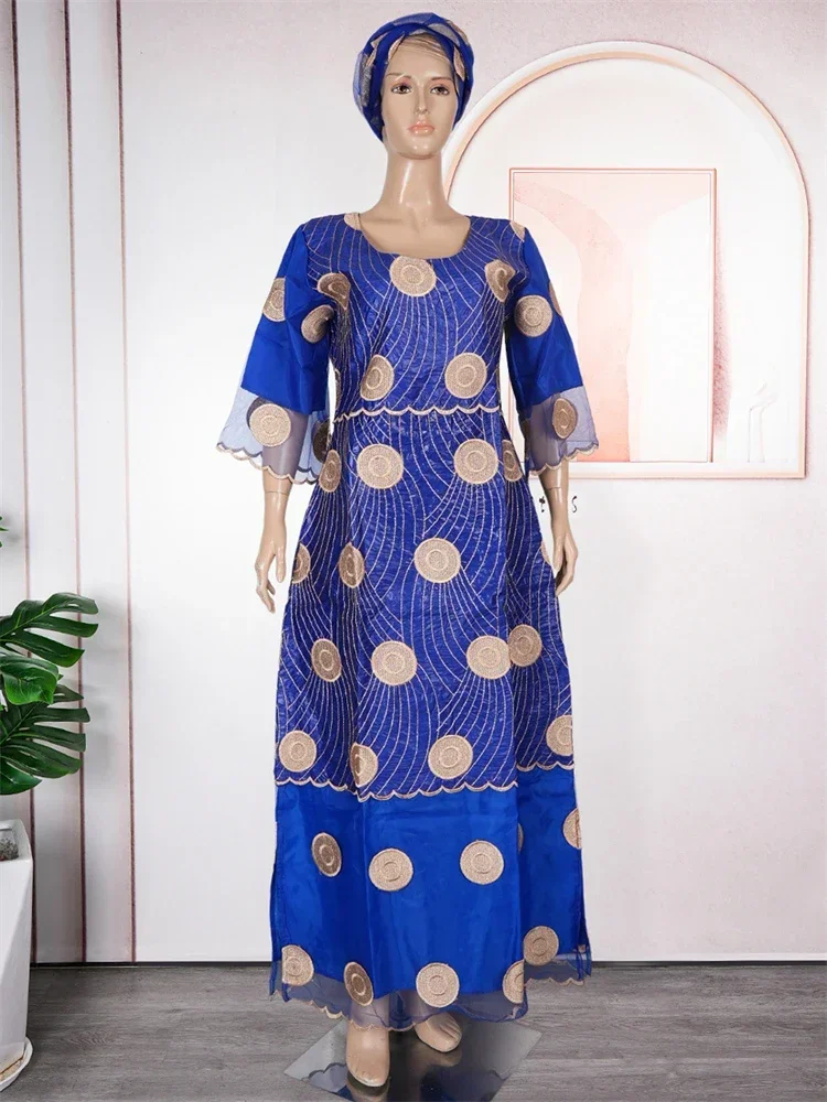 Bazin Dresses For Women African Traditional Wedding Party Evening Gown Plus Size Maxi Robe Dashiki Print Embroidery Clothing