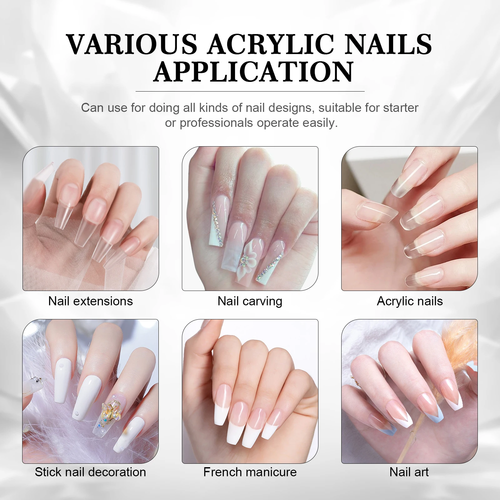 Saviland Polvere acrilica trasparente Polimero per unghie professionale di grande capacità da 5,29 once per intaglio di manicure francese Nessuna lampada necessaria