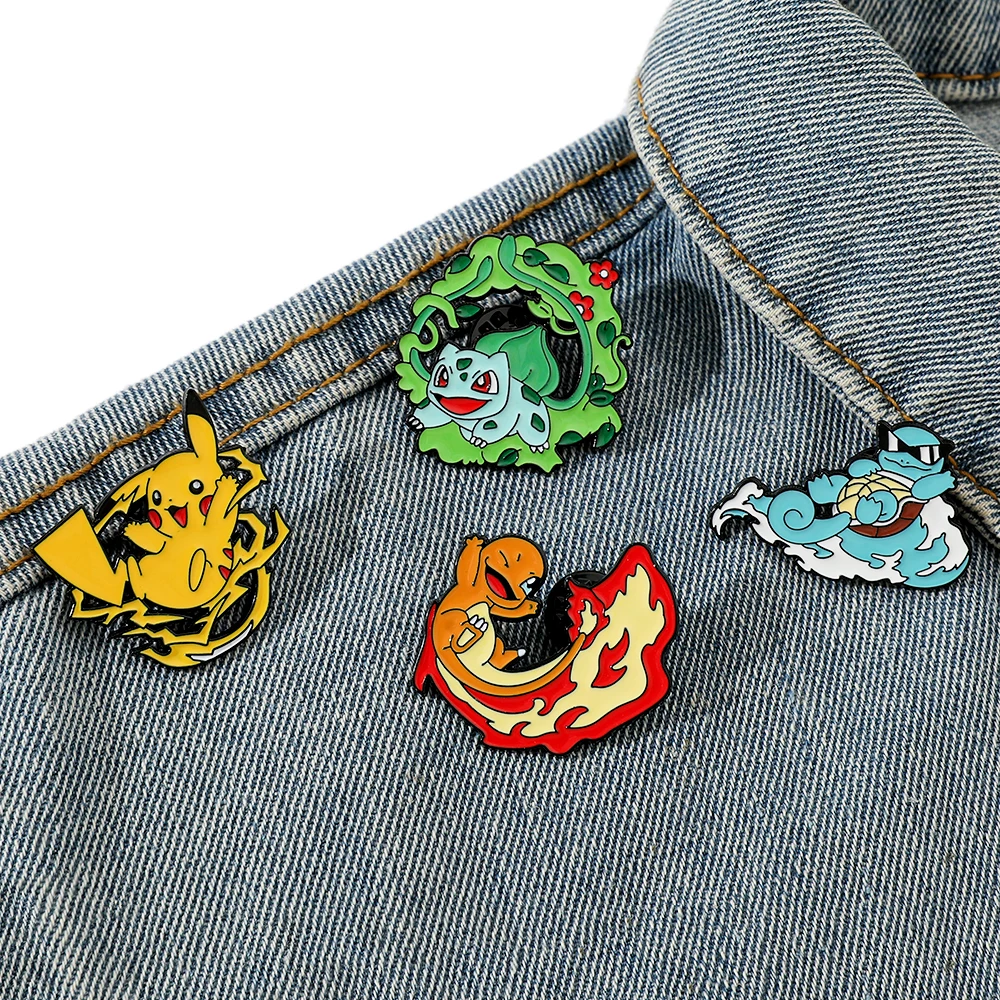 4 Pcs cute cartoon creative personality pocket monsters Badge Animated character Enamel brooch Men's and women's Bag Accessories image 3