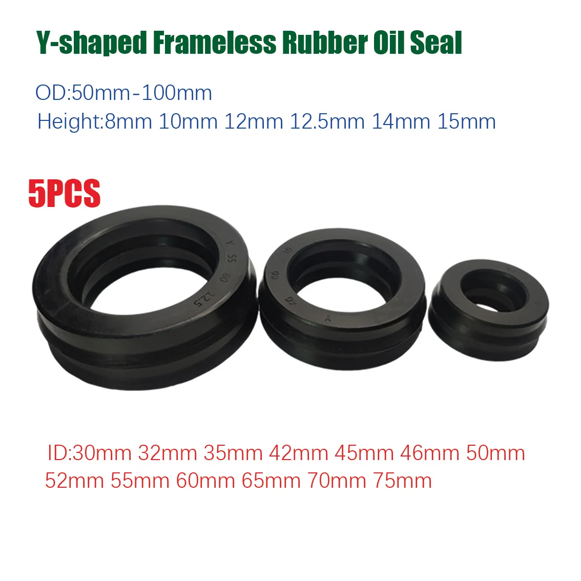 ID 30/32/35-75mm Y-Shaped Nitrile Rubber Frameless Oil Seal OD 50-100mm UN Hydraulic Cylinder NBR Oil Seal Ring Height 8-15mm