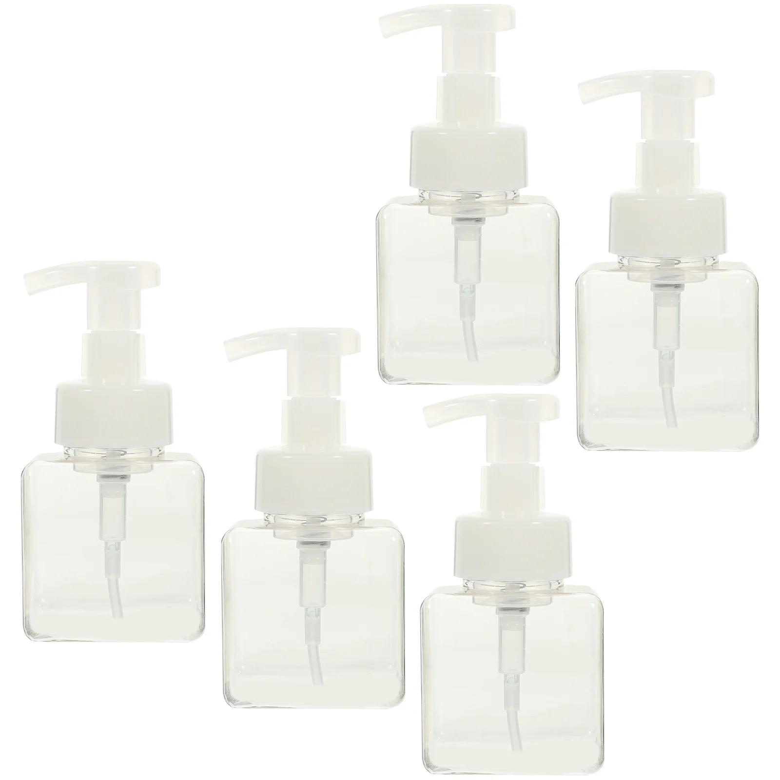 

5Pcs Clear Square Plastic Pump Bottles Press Pump Lotion Shampoo Dispenser Bottles Refillable Portable Use Empty Lotion Bottle