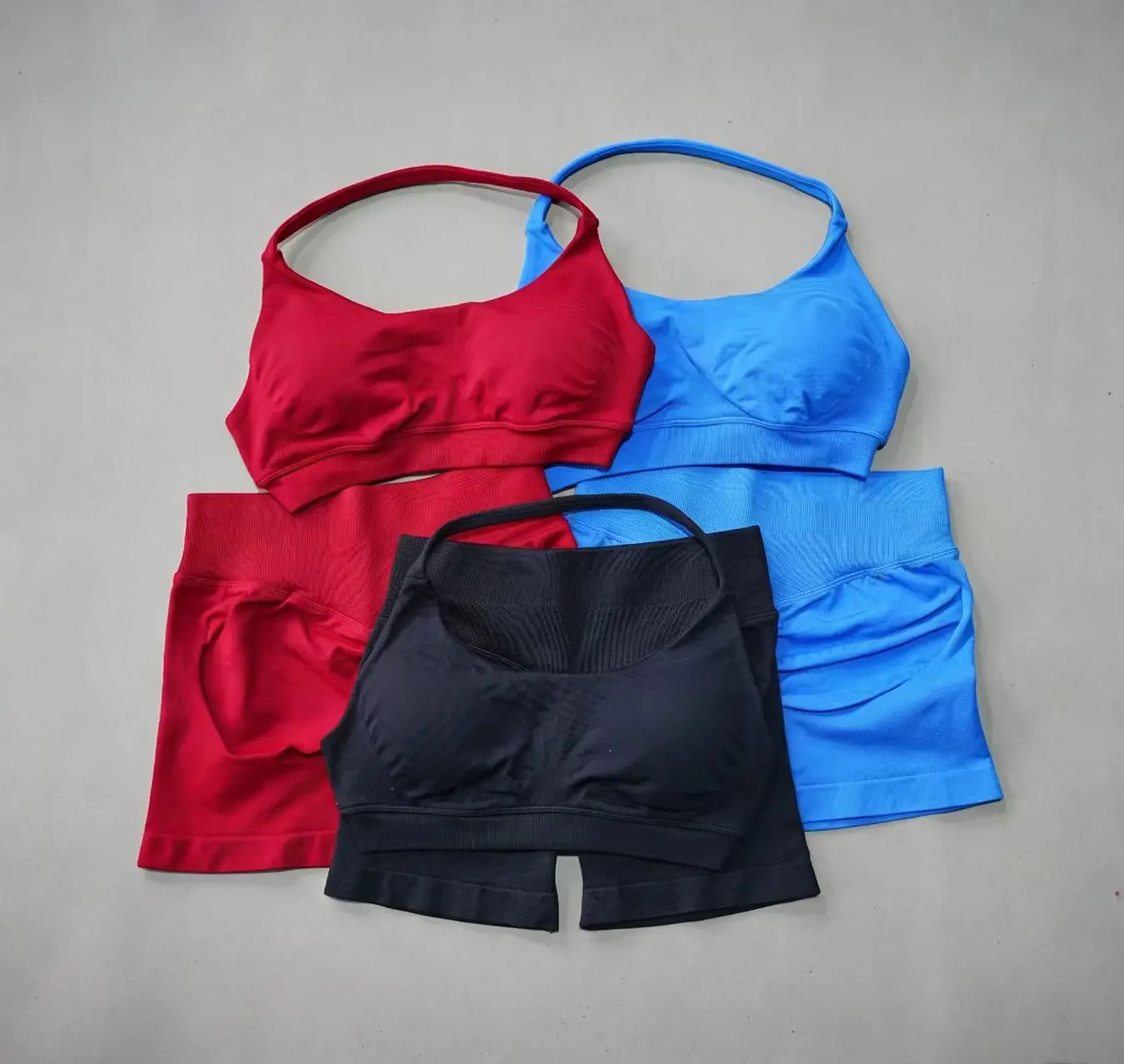 DFHE sports set two-piece women's slim shoulder strap gym yoga hanging neck training corset shorts fitness sportswear seamless y