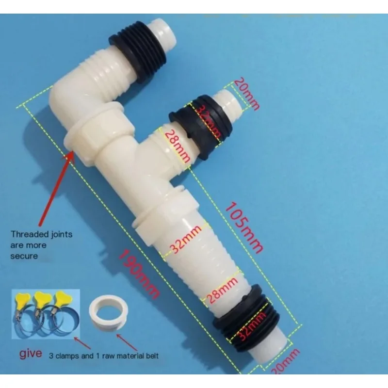 Suitable for Washing Machine Outlet Hose Adapter Inlet Pipe Connector Basin Drain Tee Joint Splitter