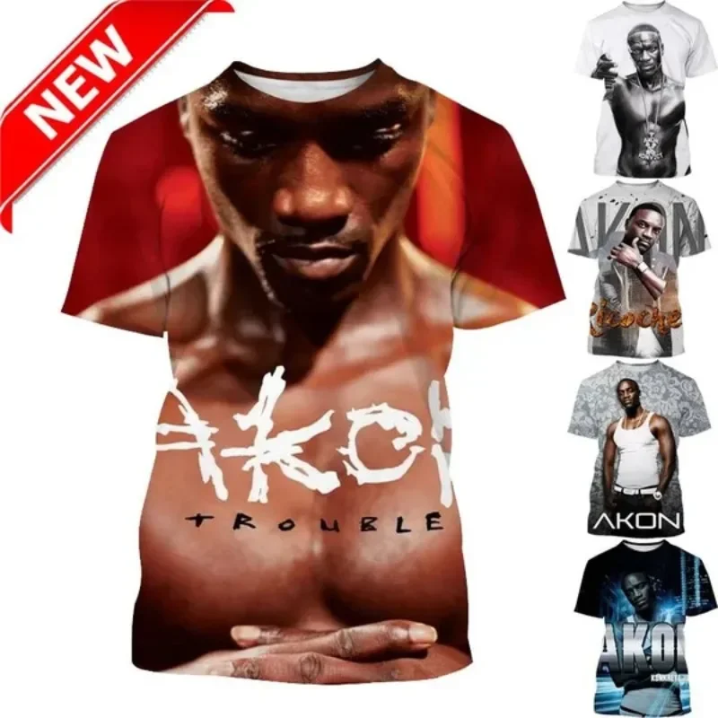 High-quality Creative Akon 3D Printed T-shirt American Rapper Singer Casual T-shirt Hip-hop Harajuku Unisex T-shirt Tee Tops