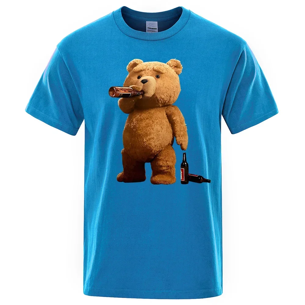 جميل تيد الدب شرب البيرة المشارك مضحك تي شيرت مطبوع الرجال موضة عادية قصيرة الأكمام فضفاضة كبيرة الحجم المحملة الشارع الهيب هوب القمم