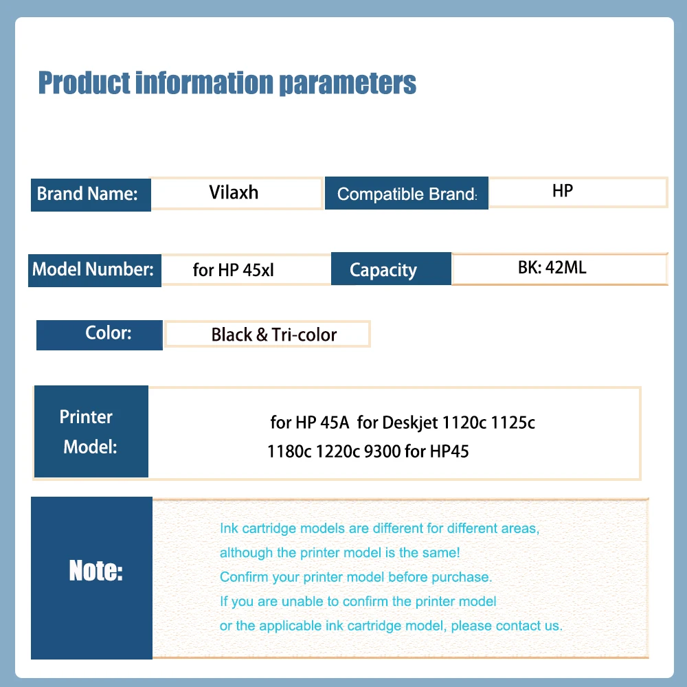 Vilaxh 45  Compatible Ink Cartridge Replacement for HP 45A  for Deskjet 1120c 1125c 1180c 1220c 9300 for HP45
