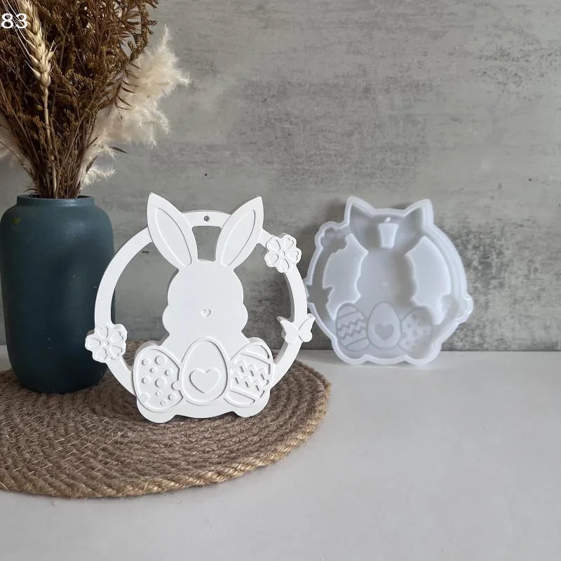 

Форма силиконовая для пасхального декора: нерегулярный круглый кролик, цветочный венок, подвеска-зайчик, гипсовый орнамент, форма для смолы