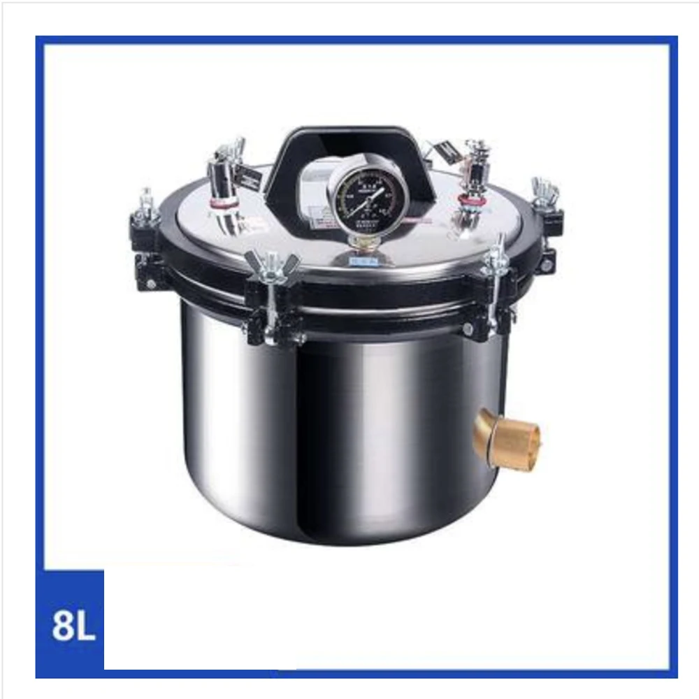 8L Portable Stainless Steel Heating Autoclave High Pressure Sterilizer Sterilization Pot Pressure Steam