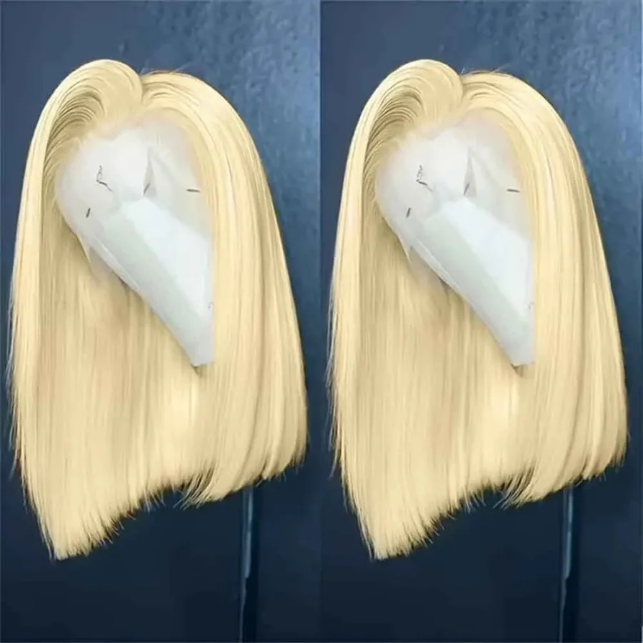

200% 14 Inch 613 Honey Blonde Straight Bob Wig 13x4 HD Transparent Lace Frontal Human Hair Wigs Pre Plucked With Baby Hair