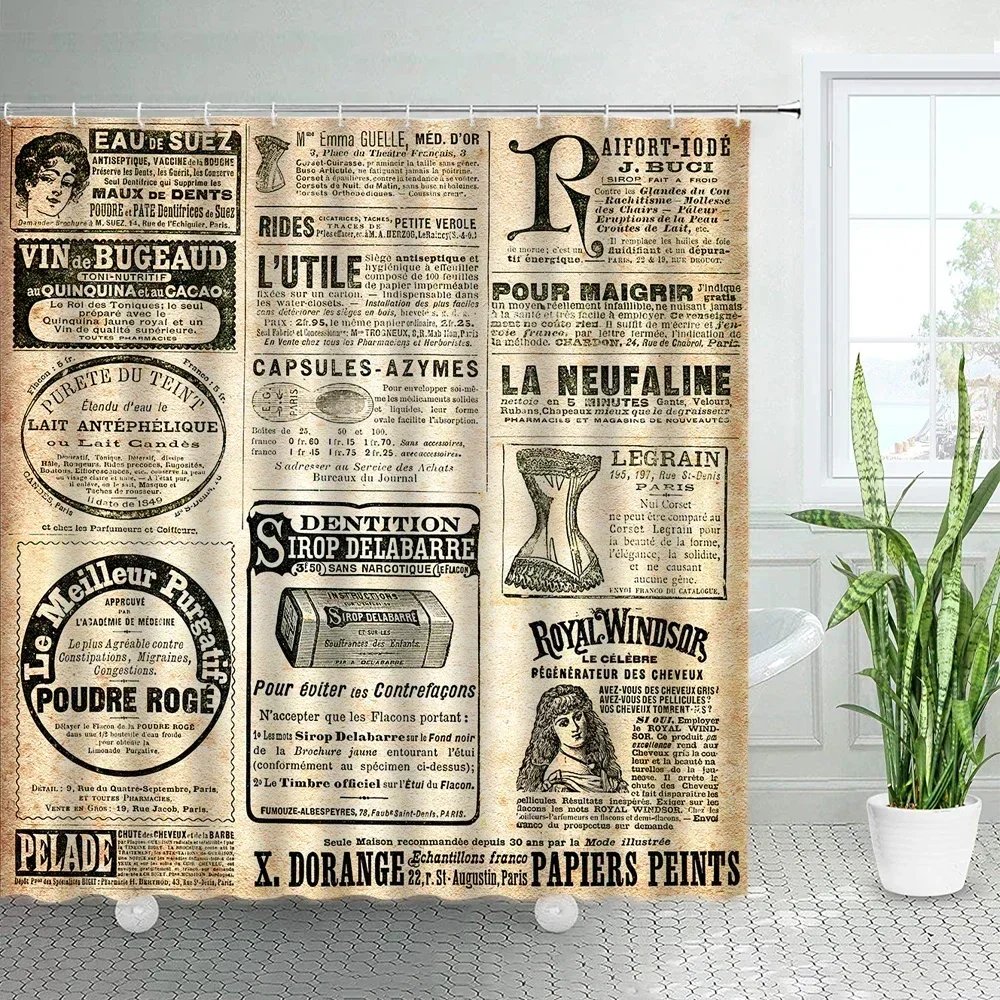

Винтажные старые газетные занавески для душа, Франция, Парижская башня, периодическая таблица, занавеска для ванной, ретро тканевый принт, наборы домашнего декора для ванной комнаты