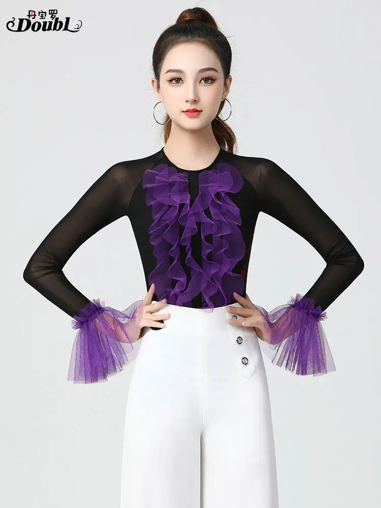 2026 Waltz Dance Top Women's Western Style Trumpet Sleeve Ruffled Genuine New Dance Practice Clothes