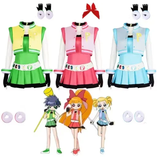 

Anime Powerpuff Girls Cosplay Girls Hallowmas Set Powerpuff Girls Costume Beautiful Super Flower Fluffy Spinning Bubble Cosplay