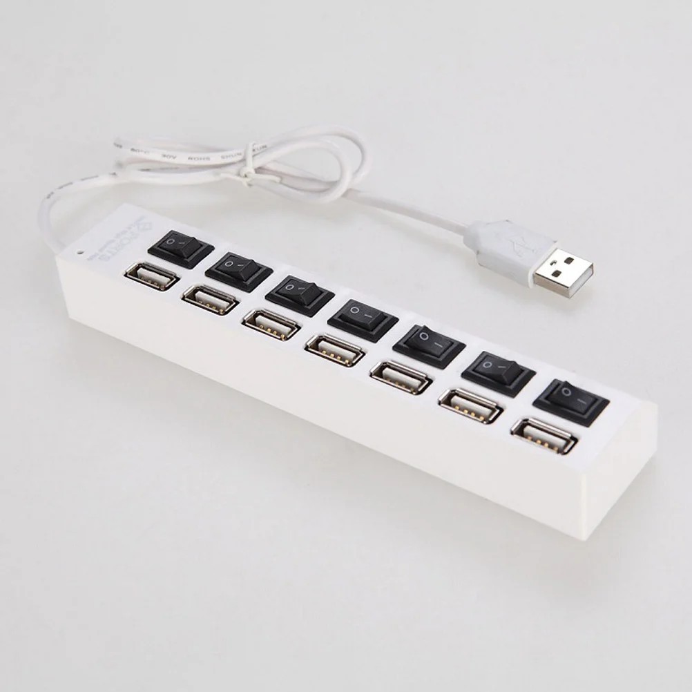 7 منافذ USB Hub لأجهزة الكمبيوتر المحمول، محول فاصل الكمبيوتر، مصدر طاقة متين 2.0، متوافق مع LED فردي