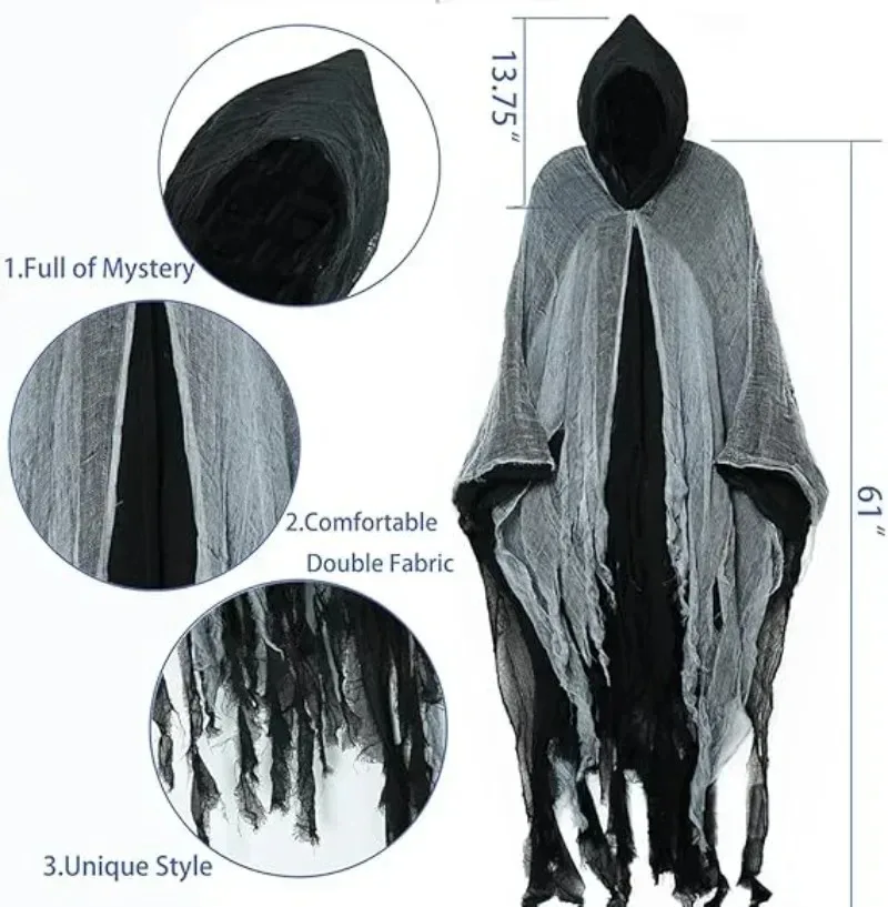 1PC Halloween Cosplay Mantello Mantello Spaventoso Zombie Scheletro Fantasma Costume Puntelli per la Decorazione Del Partito Spettrale Vestire Accessorio Uso