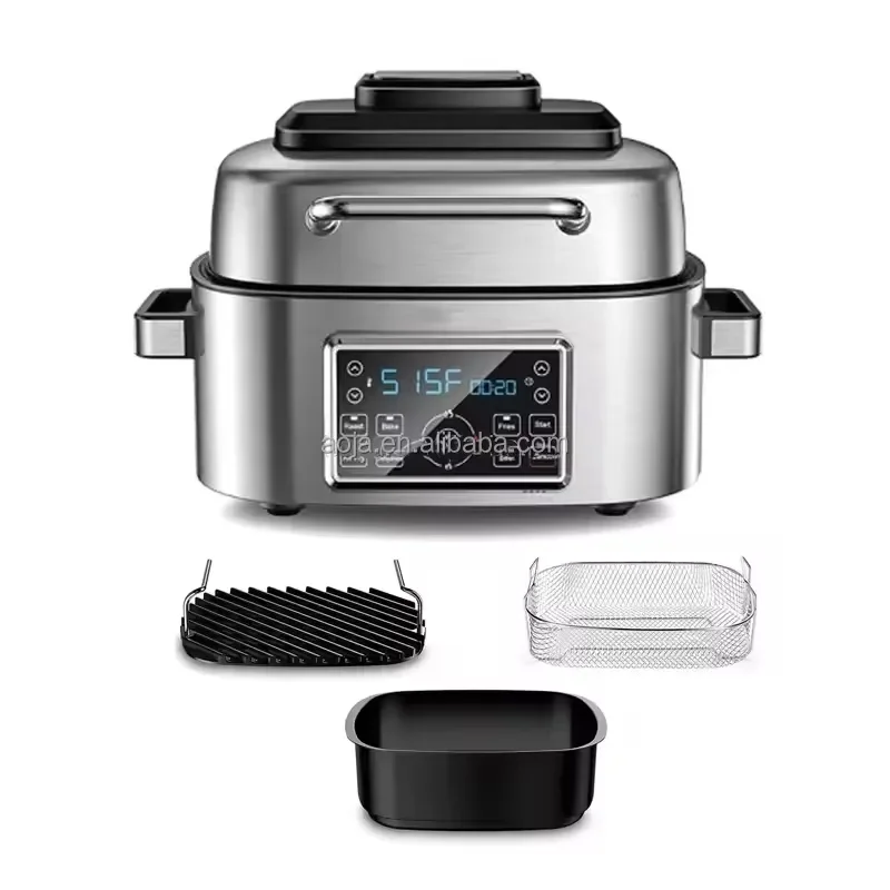 New square stainless steel modern smokeless digital smart touch screen multi-function electric air fryer barbecue grill