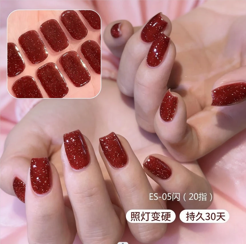 UV-härtende Gel-Nagelstreifen, French-Design, langanhaltend, vollständige Abdeckung, LED-Gel, halbgehärtete Nagelsticker für Nagelverlängerung