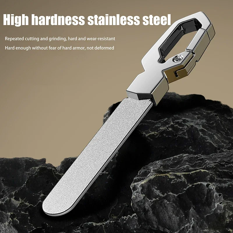 ملفات أظافر مزدوجة الجوانب من الفولاذ المقاوم للصدأ شريط مبرد تلميع الأظافر مع سلسلة مفاتيح مانيكير وباديكير لأصابع القدم